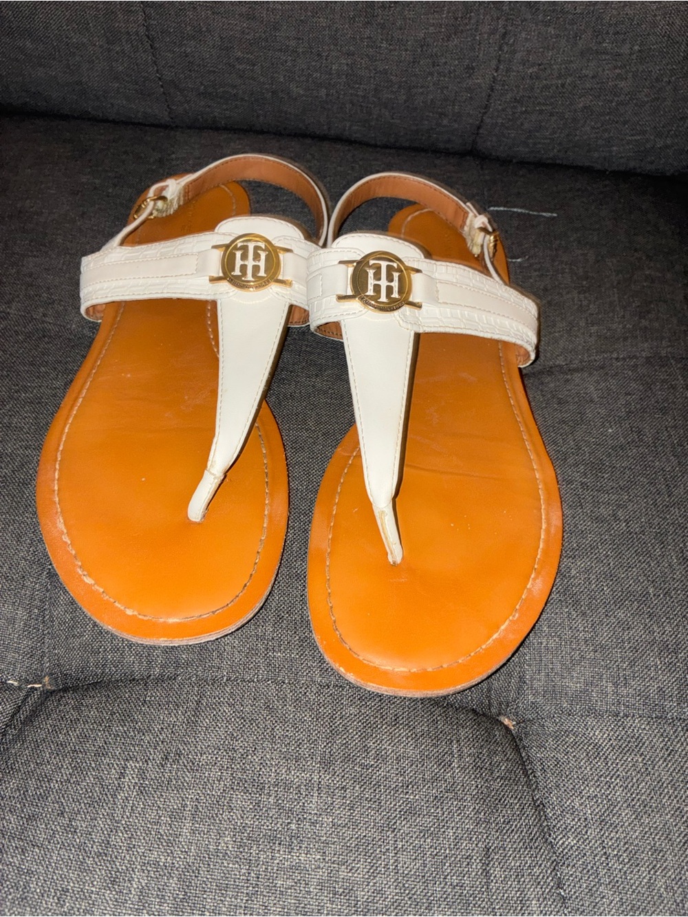 Tommy Hilfiger White and Tan Girls' T-Strap Sandals